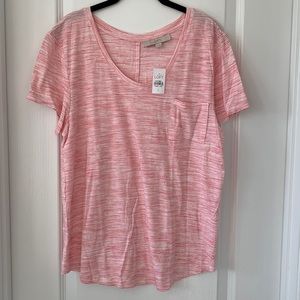 NWT LOFT Stripe Cotton/Rayon Blend U-Neck Short Sleeves Top Size Large